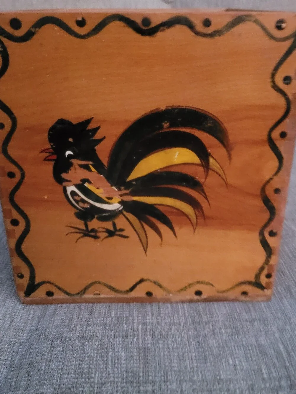 Vintage Woodpecker Wood Ware Hand-Painted Wooden Rooster Canister Box